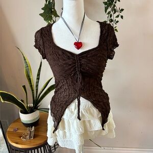Velvet Chocolate Brown Ruched Blouse